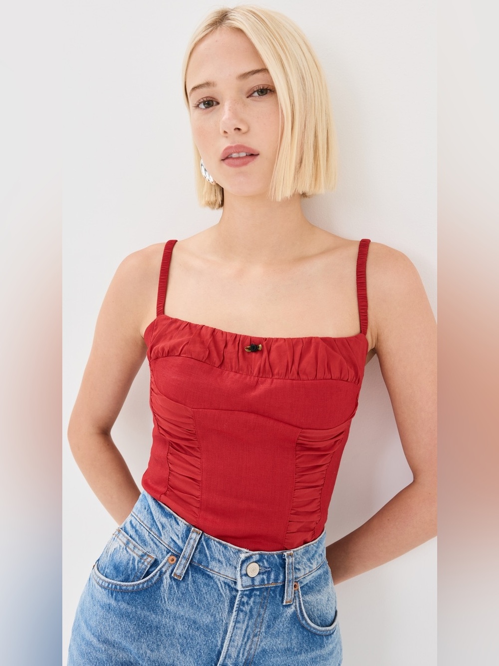 Reformation Lipstick Red Emery Linen Top